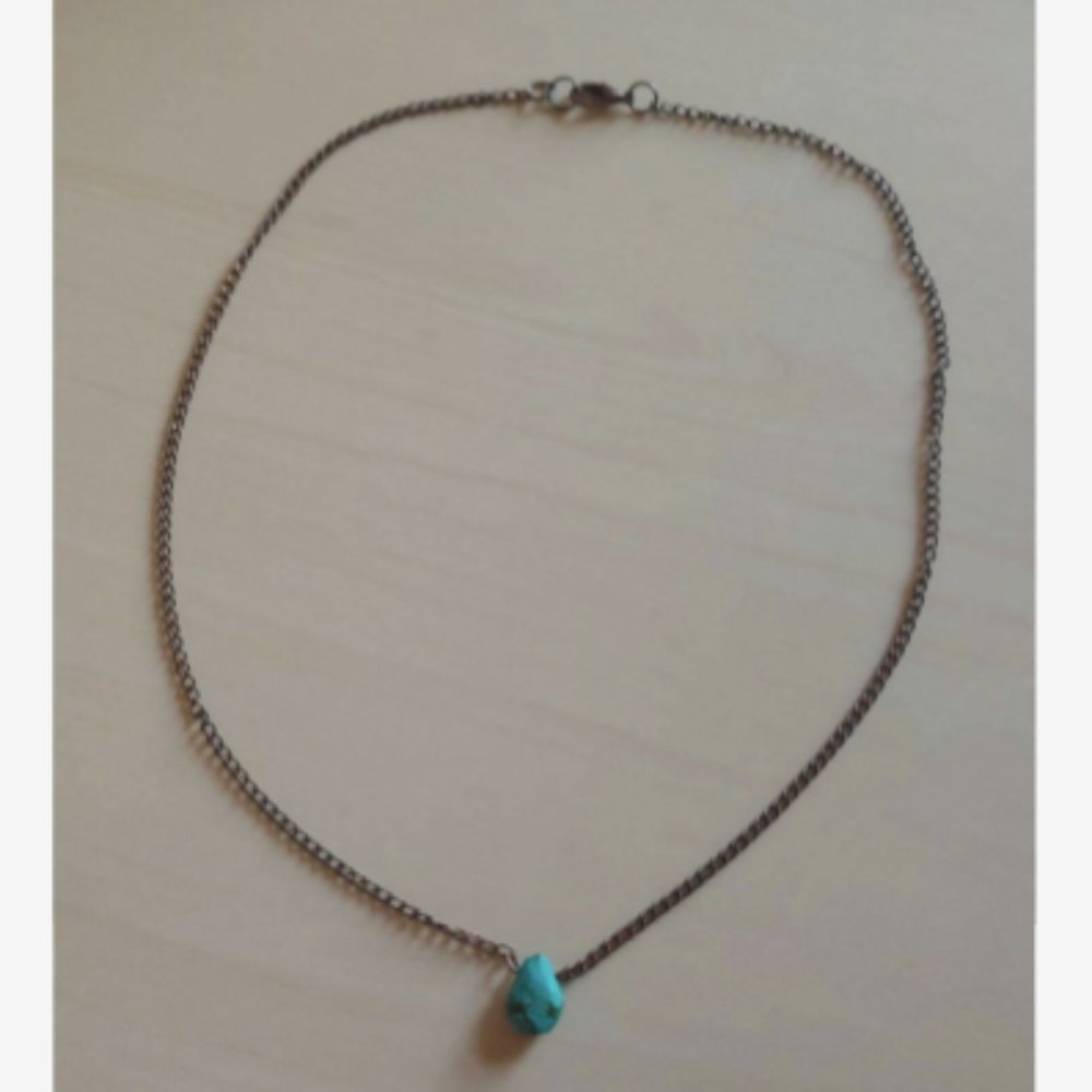 Turquoise Pendant Oxidized Metal Chain Necklace